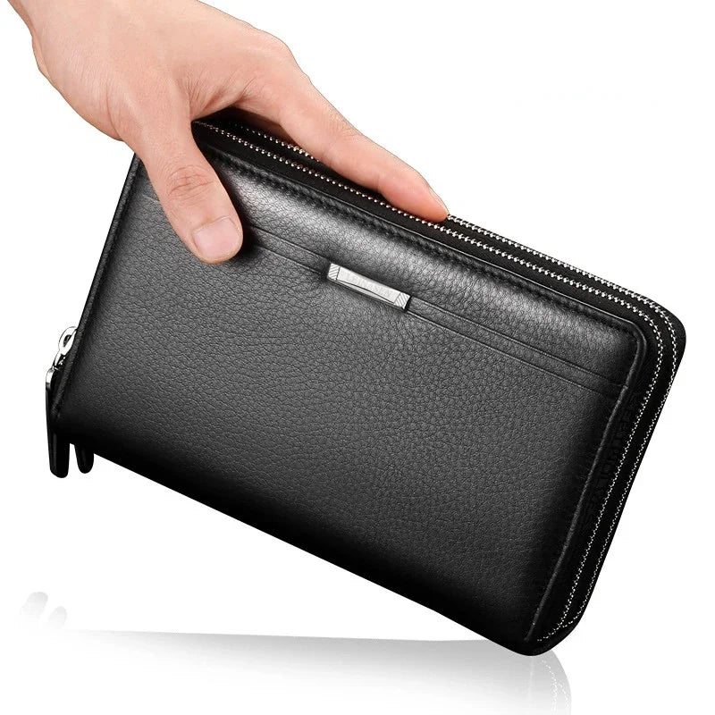 Quality solid color PU Zippers Card Holder Large Capacity Compartts Long Wallet Leather Clutch for men