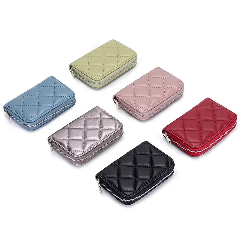 Quilting Embroidered Credit Holder Small Leather Zipper Case Wallet for Women Fashion Brand bag with 9 Card Slots
