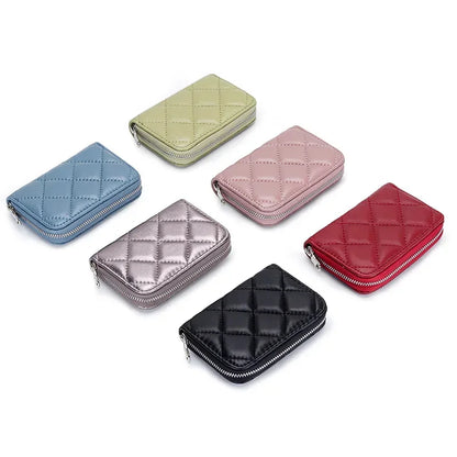 Quilting Embroidered Credit Holder Small Leather Zipper Case Wallet for Women Fashion Brand bag with 9 Card Slots