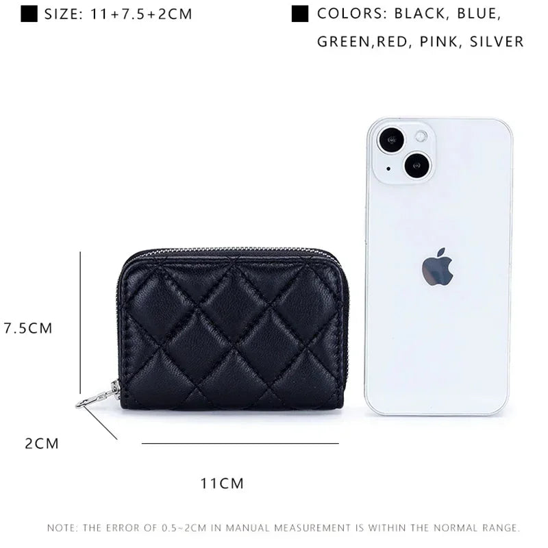 Quilting Embroidered Credit Holder Small Leather Zipper Case Wallet for Women Fashion Brand bag with 9 Card Slots