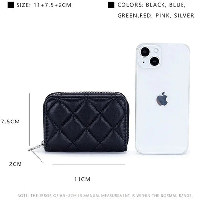 Quilting Embroidered Credit Holder Small Leather Zipper Case Wallet for Women Fashion Brand bag with 9 Card Slots