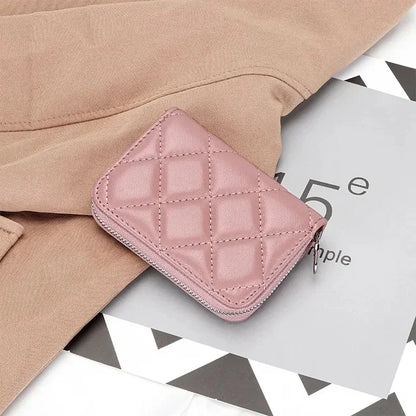 Quilting Embroidered Credit Holder Small Leather Zipper Case Wallet for Women Fashion Brand bag with 9 Card Slots