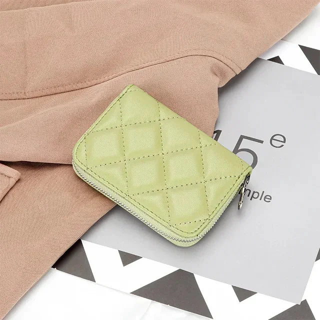 Quilting Embroidered Credit Holder Small Leather Zipper Case Wallet for Women Fashion Brand bag with 9 Card Slots