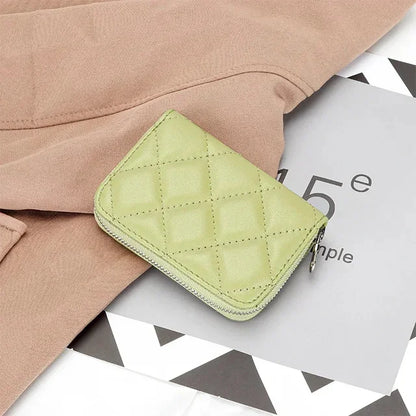 Quilting Embroidered Credit Holder Small Leather Zipper Case Wallet for Women Fashion Brand bag with 9 Card Slots