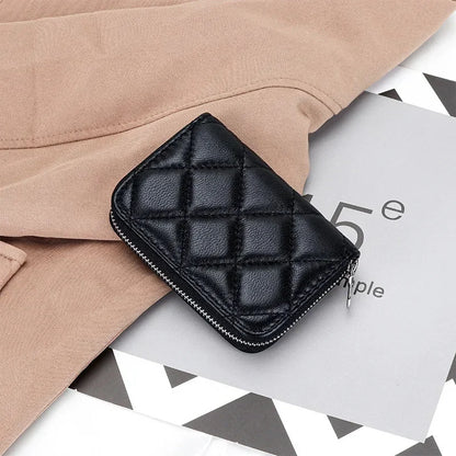 Quilting Embroidered Credit Holder Small Leather Zipper Case Wallet for Women Fashion Brand bag with 9 Card Slots