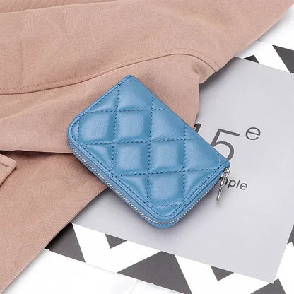 Quilting Embroidered Credit Holder Small Leather Zipper Case Wallet for Women Fashion Brand bag with 9 Card Slots
