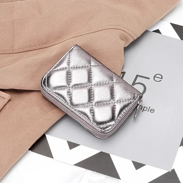 Quilting Embroidered Credit Holder Small Leather Zipper Case Wallet for Women Fashion Brand bag with 9 Card Slots