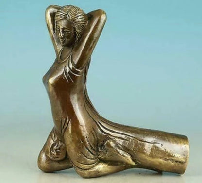 RARE CHINA BRONZE STATUE BELLE CANE WALKING STICK HEAD HANDLE OLD ACCESSORIE