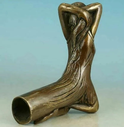 RARE CHINA BRONZE STATUE BELLE CANE WALKING STICK HEAD HANDLE OLD ACCESSORIE