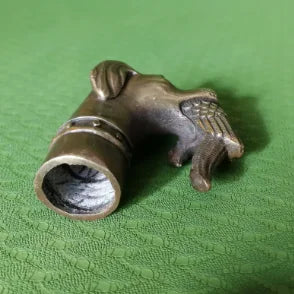 RARE VICTORIAN OLD BRONZE HAND CARVED DOG BITE BIRD STATUE WALKING STICK HEAD