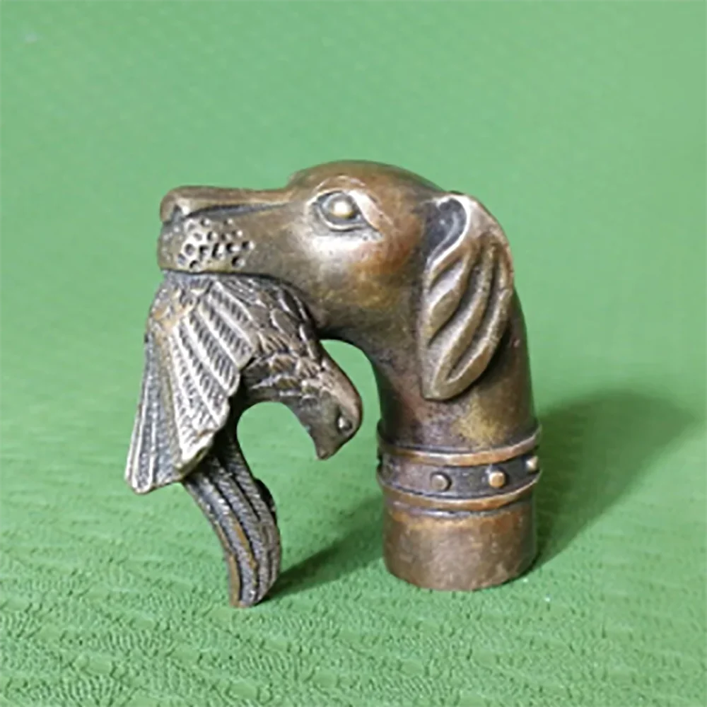 RARE VICTORIAN OLD BRONZE HAND CARVED DOG BITE BIRD STATUE WALKING STICK HEAD