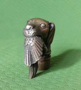 RARE VICTORIAN OLD BRONZE HAND CARVED DOG BITE BIRD STATUE WALKING STICK HEAD
