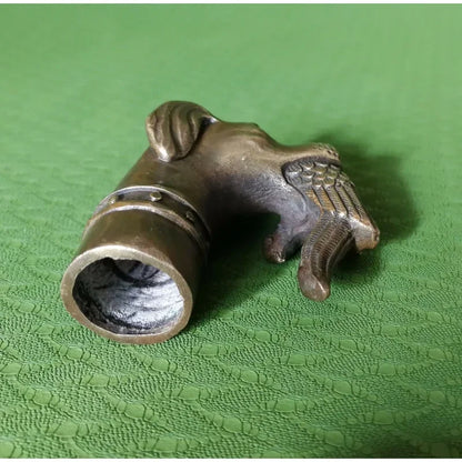 RARE VICTORIAN OLD BRONZE HAND CARVED DOG BITE BIRD STATUE WALKING STICK HEAD