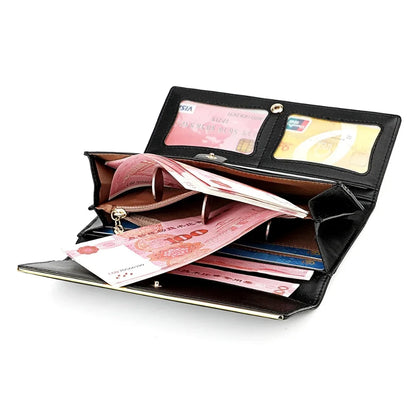 RFDI Anti-theft Brush Long Lady's Genuine Leather Large Capacity Ladies Tri-fold Wallet Coin Purse