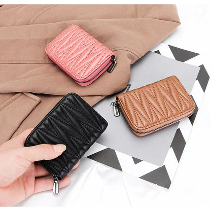 RFID 9 Slots Credit Holder Genuine Leather Small Card Case for Women Men Brand Wrinkled Accordion Wallet with Zipper
