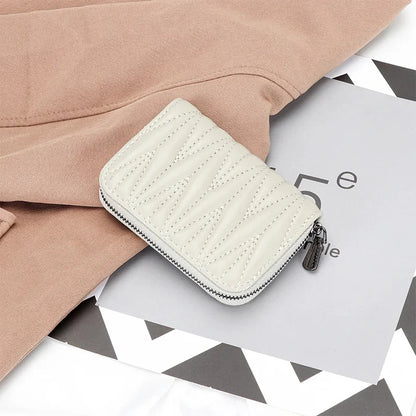 RFID 9 Slots Credit Holder Genuine Leather Small Card Case for Women Men Brand Wrinkled Accordion Wallet with Zipper
