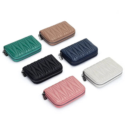 RFID 9 Slots Credit Holder Genuine Leather Small Card Case for Women Men Brand Wrinkled Accordion Wallet with Zipper