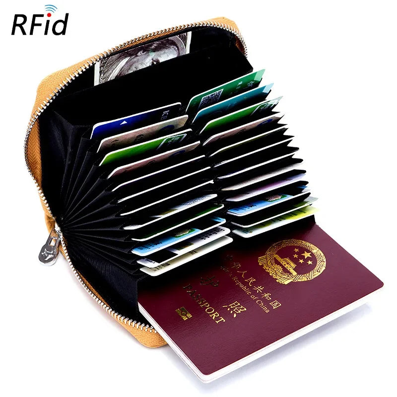 RFID Blocking Genuine Leather Women Wallets Men Credit Wallet Anti Theft 36 Card Holder Man Passport Cell Phone Purse