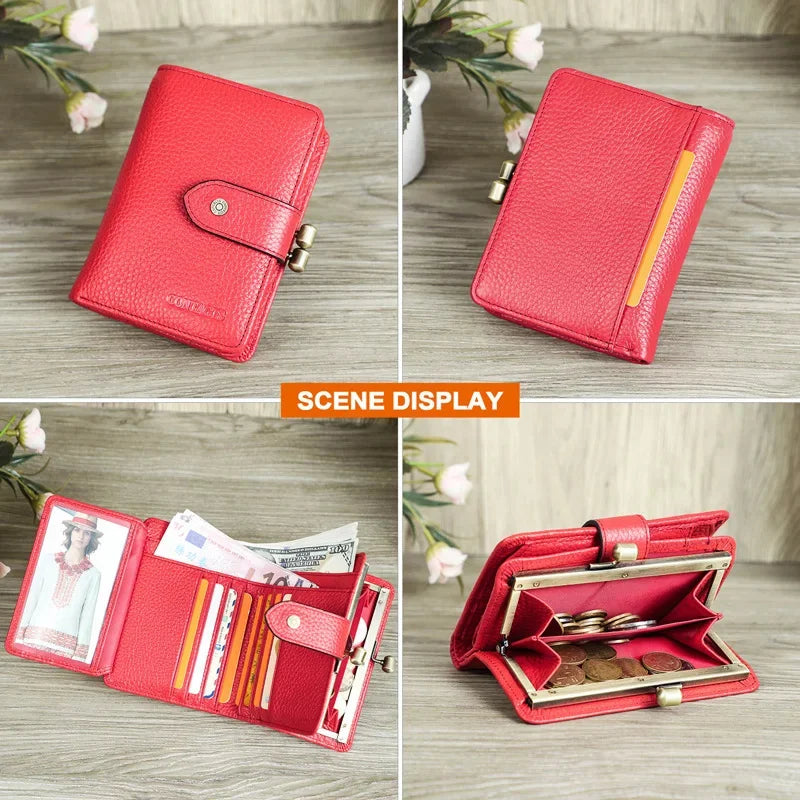 RFID Blocking Genuine Leather Women's Wallet Anti-Theft Chip, Fashionable Large Capacity Coin Purse with Multiple Compartme