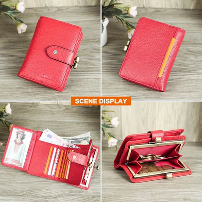 RFID Blocking Genuine Leather Women's Wallet Anti-Theft Chip, Fashionable Large Capacity Coin Purse with Multiple Compartme