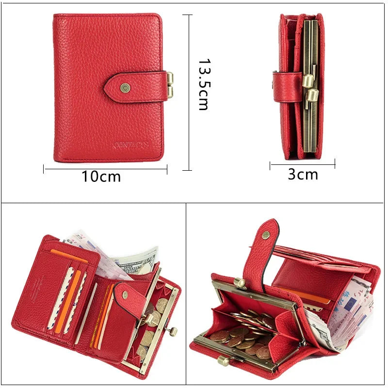 RFID Blocking Genuine Leather Women's Wallet Anti-Theft Chip, Fashionable Large Capacity Coin Purse with Multiple Compartme
