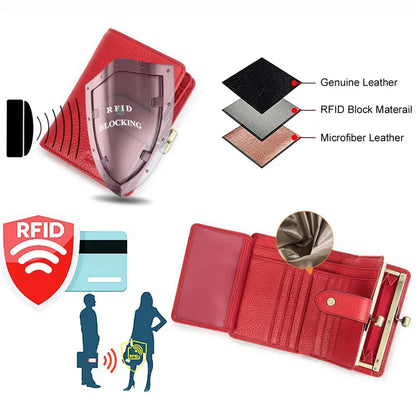 RFID Blocking Genuine Leather Women's Wallet Anti-Theft Chip, Fashionable Large Capacity Coin Purse with Multiple Compartme