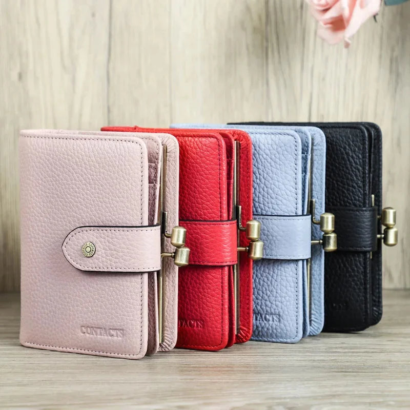 RFID Blocking Genuine Leather Women's Wallet Anti-Theft Chip, Fashionable Large Capacity Coin Purse with Multiple Compartme