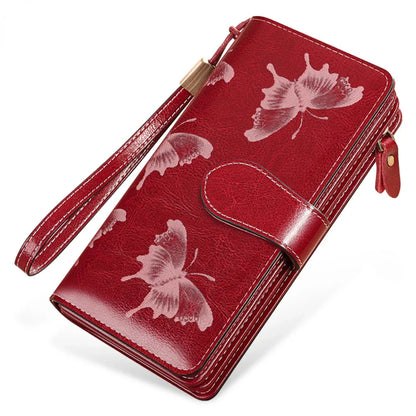 RFID Women's Long Zippered Leather Wallet Large Capacity Handbag