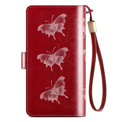 RFID Women's Long Zippered Leather Wallet Large Capacity Handbag