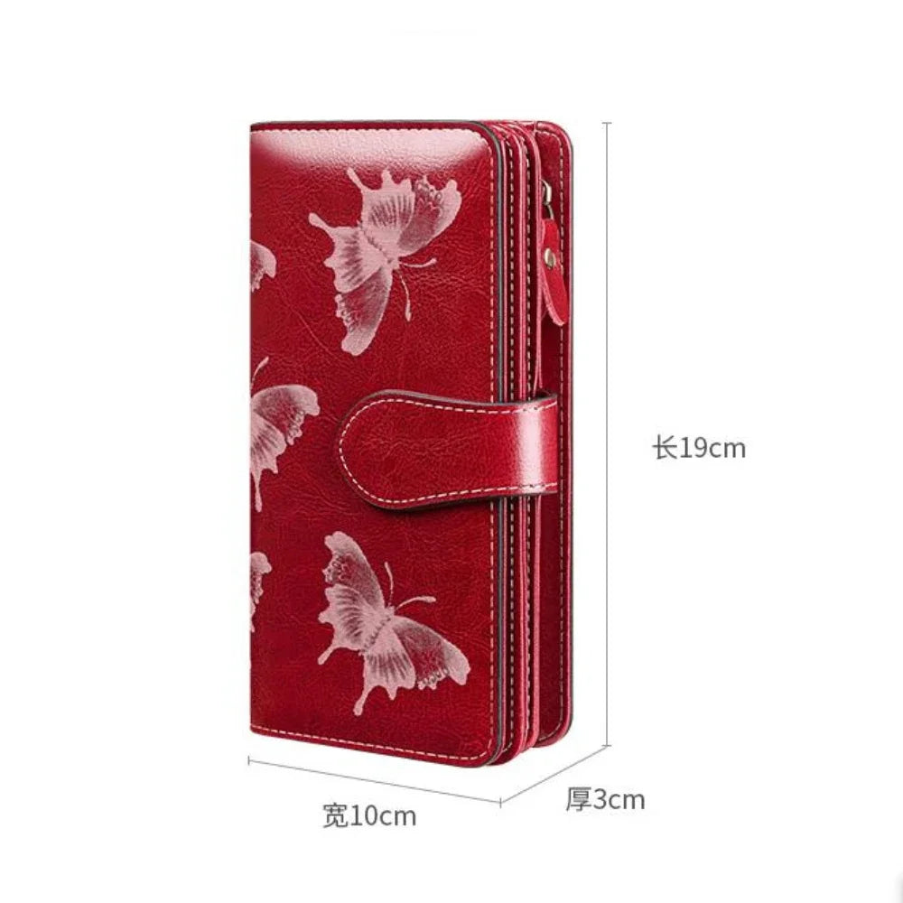 RFID Women's Long Zippered Leather Wallet Large Capacity Handbag