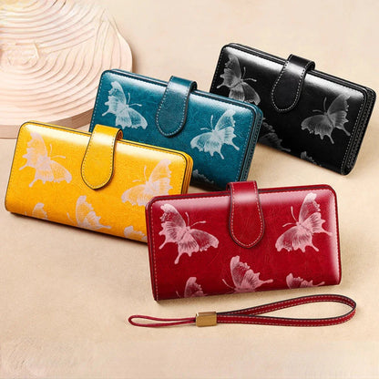 RFID Women's Long Zippered Leather Wallet Large Capacity Handbag