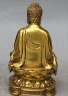 RHS0023 7"Chinese Tibet Buddhism Bronze Seat Shakyamuni Tathagata Amitabha Buddha Statue