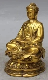 RHS0023 7"Chinese Tibet Buddhism Bronze Seat Shakyamuni Tathagata Amitabha Buddha Statue