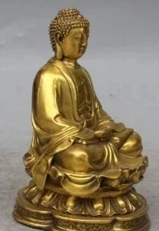 RHS0023 7"Chinese Tibet Buddhism Bronze Seat Shakyamuni Tathagata Amitabha Buddha Statue