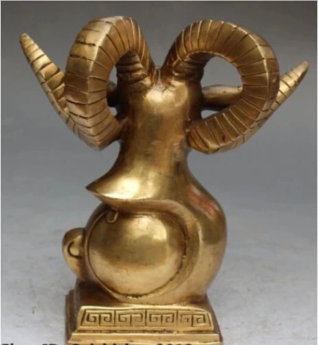 RHS0044 8" Marked Chinese Bronze Fengshui Animal Zodiac Year Sheep Head Bust Statue