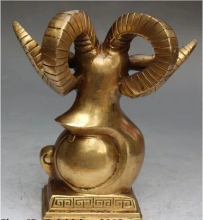 RHS0044 8" Marked Chinese Bronze Fengshui Animal Zodiac Year Sheep Head Bust Statue