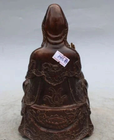 RHS0058 8" Marked China Buddhism Bronze Gilt Seat Lotus Kwan-yin Guan Yin Goddess Statue