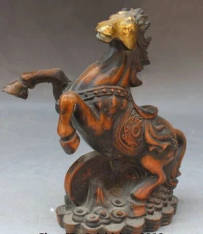 RHS0064 9" Chinese Bronze Gilt Animal Wealth Money Yuan Bao Zodiac Year Horse Statue
