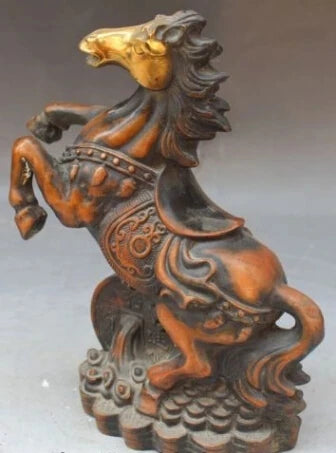 RHS0064 9" Chinese Bronze Gilt Animal Wealth Money Yuan Bao Zodiac Year Horse Statue