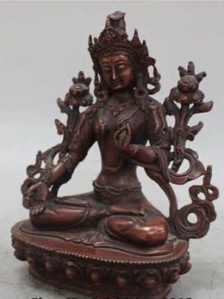 RHS0129 9" China Tibet Bronze Buddhist Lotus 7 Eyes White Tara Goddess Buddha Statue