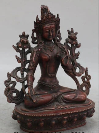 RHS0129 9" China Tibet Bronze Buddhist Lotus 7 Eyes White Tara Goddess Buddha Statue