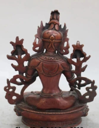 RHS0129 9" China Tibet Bronze Buddhist Lotus 7 Eyes White Tara Goddess Buddha Statue