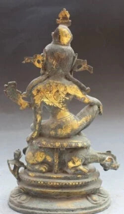 RHS0143 Chinese Tibetan Buddhism Bronze Gilt Kwan-Yin Guan Yin Goddess Ride Beast Statue