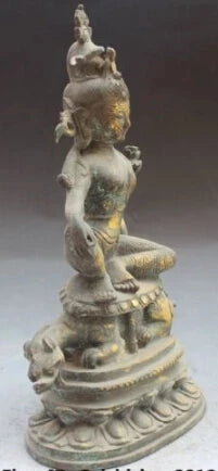 RHS0143 Chinese Tibetan Buddhism Bronze Gilt Kwan-Yin Guan Yin Goddess Ride Beast Statue