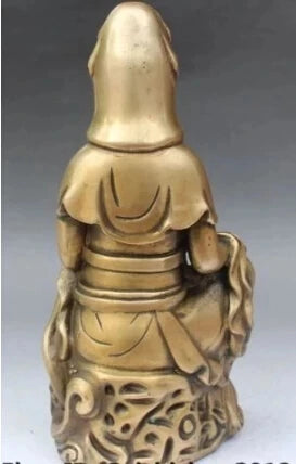 RHS0148 10" Chinese Bronze Seat Lotus Kwan-yin Guanyin Bodhisattva Goddess Vase Statue