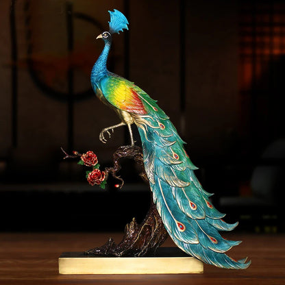 RONG HUA FU GUI 2023 Good luck OFFICE BAR CLUB Top quality decoration bring wealth money Auspicious bronze Wealth Peacock statue