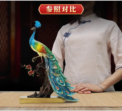 RONG HUA FU GUI 2023 Good luck OFFICE BAR CLUB Top quality decoration bring wealth money Auspicious bronze Wealth Peacock statue