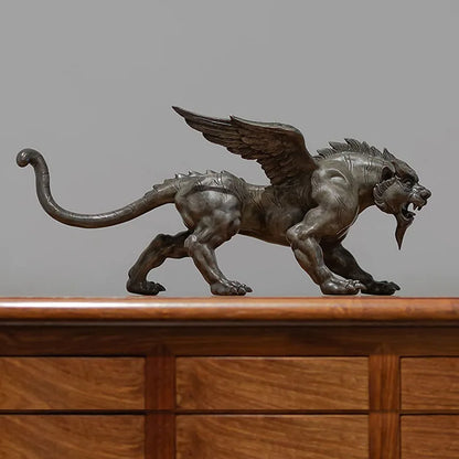 RU HU TIAN YI NEW TOP COOL GOOD LUCK Supernatural  Mythical Animal Dragon Lion tiger Bronze carving statue HOME company