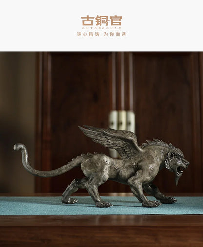 RU HU TIAN YI NEW TOP COOL GOOD LUCK Supernatural  Mythical Animal Dragon Lion tiger Bronze carving statue HOME company