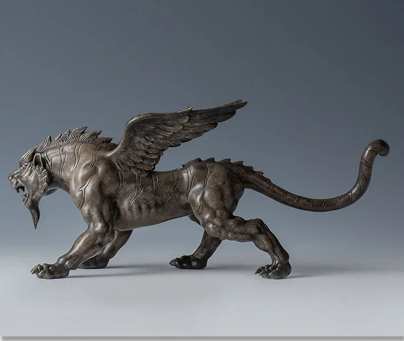 RU HU TIAN YI NEW TOP COOL GOOD LUCK Supernatural  Mythical Animal Dragon Lion tiger Bronze carving statue HOME company